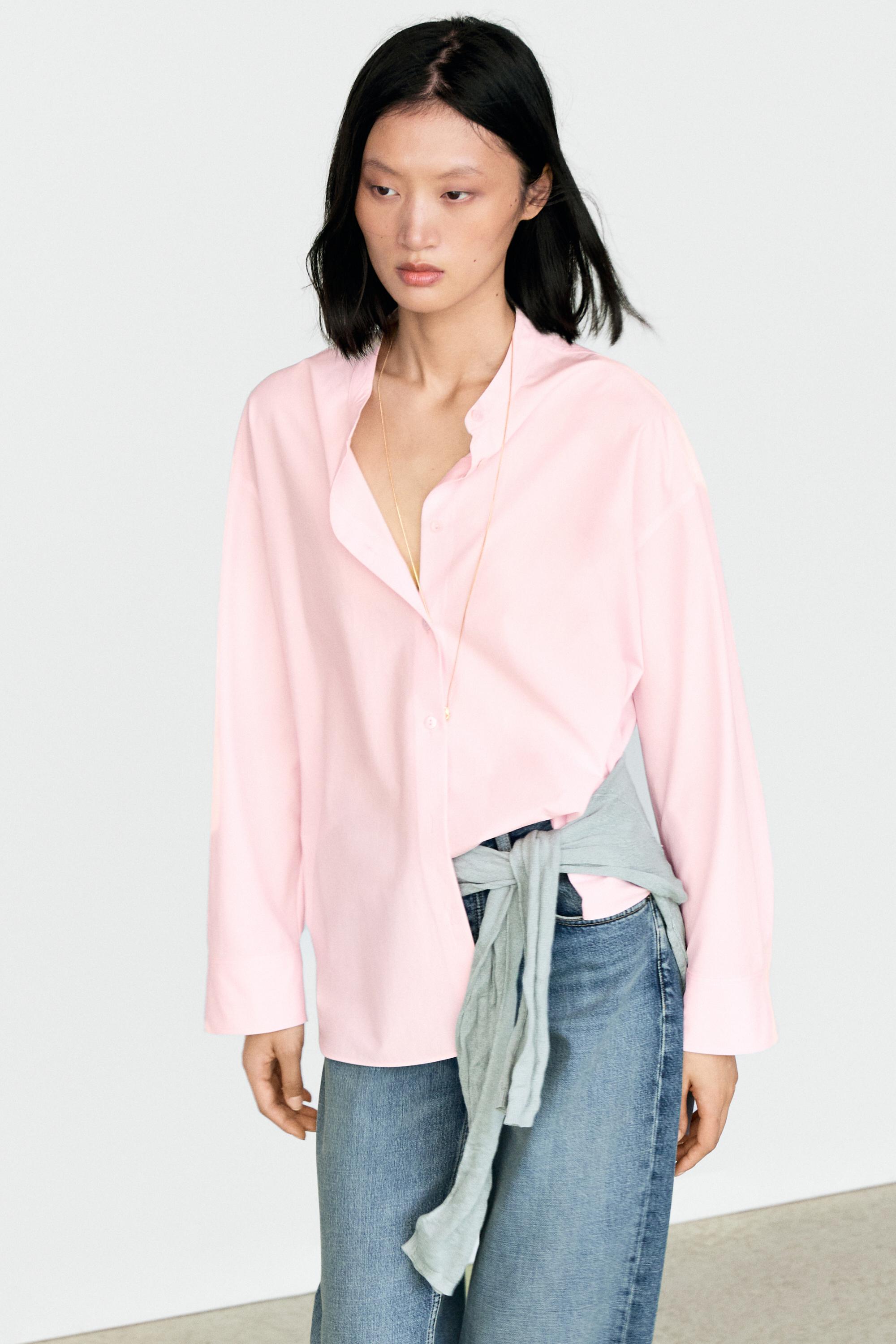 Chemise fluide en coton à col officier